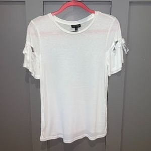 Topshop Ribbon Tie Sleeve Cut Out Crewneck Top